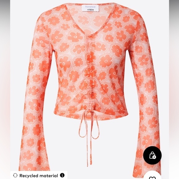 Florence by Mills exclusive ABOUT YOU ‘Foggy’ Flare Sleeve Y2K Top in Orange - Picture 8 of 14